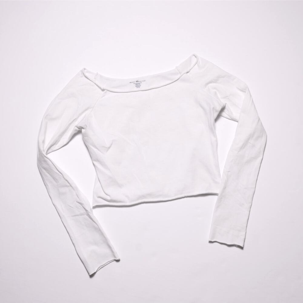 Brandy Melville Bonnie top off shoulder longsleeve white cotton blend